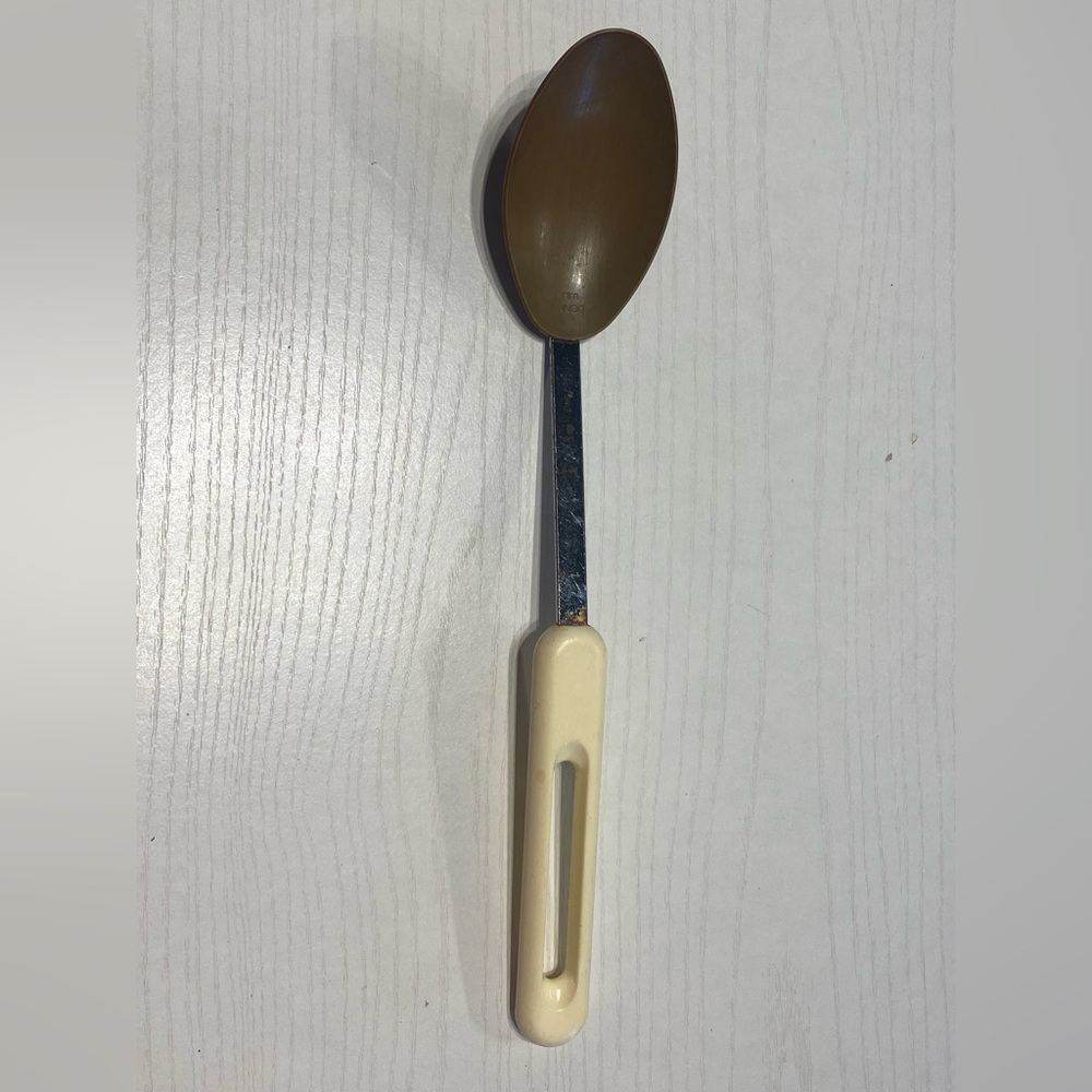 Vintage Bonny USA Nylon Plastic Serving Spoon - Brown with White Handle 12"